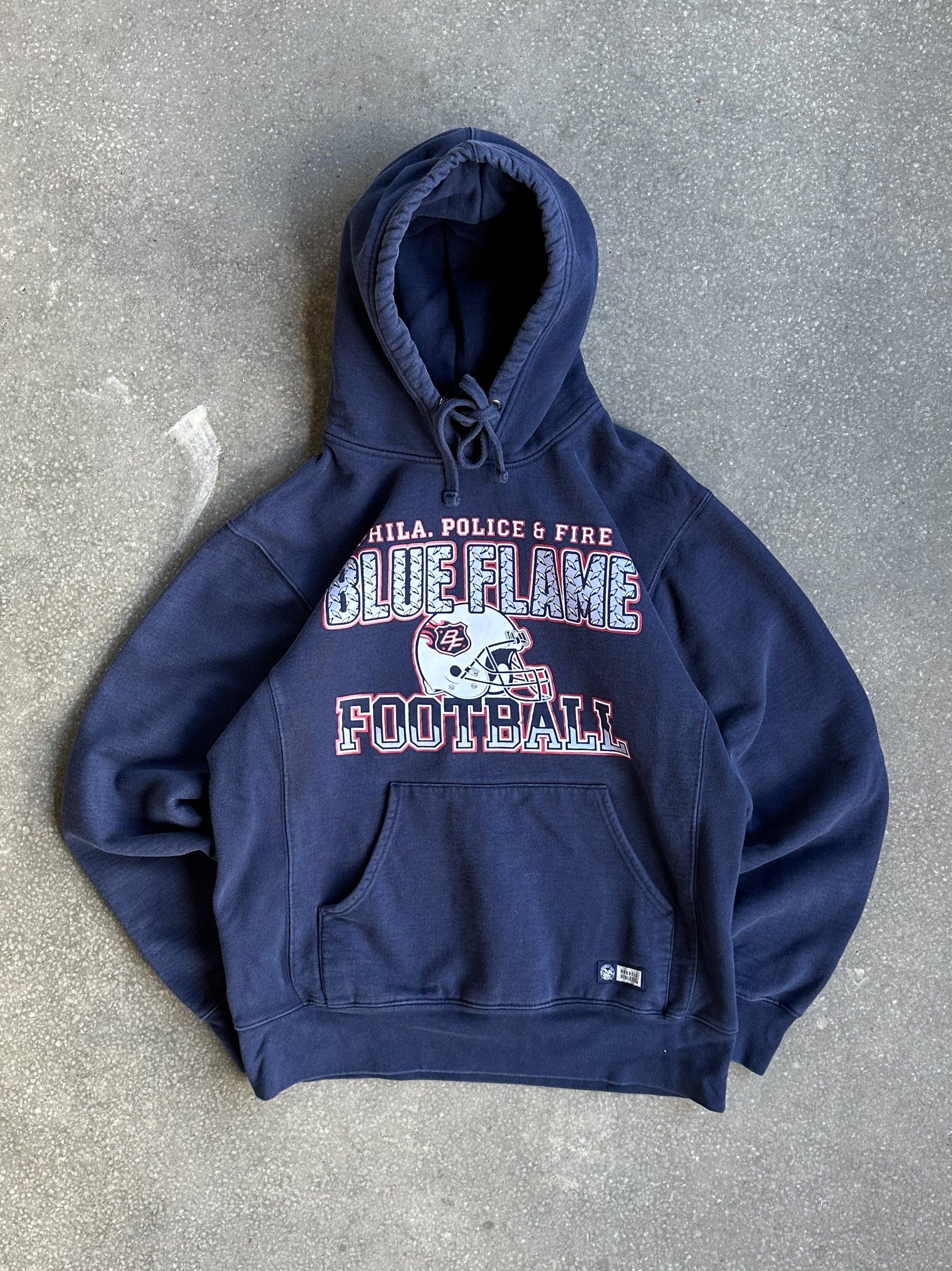 Vintage Russell Blue Flame Football Hoodie - Medium