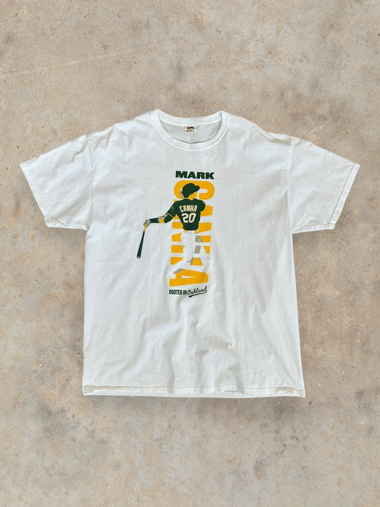 Single Stitch Oakland A's Youth Mark Canha 20 Rooted in Oakland Tee - Extra Large