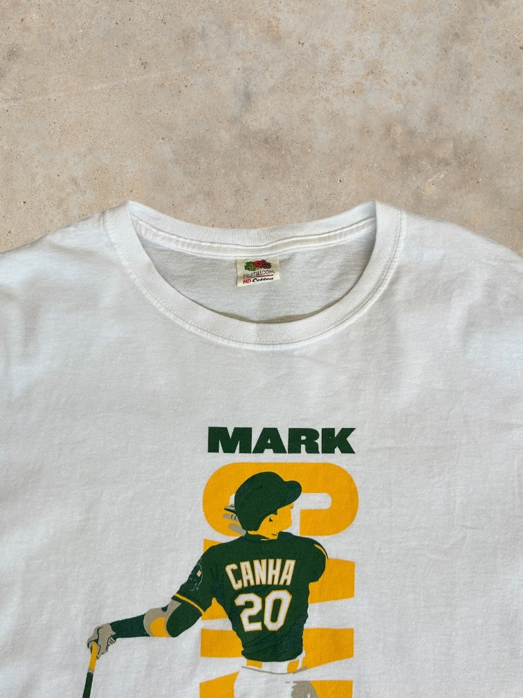Single Stitch Oakland A's Youth Mark Canha 20 Rooted in Oakland Tee - Extra Large